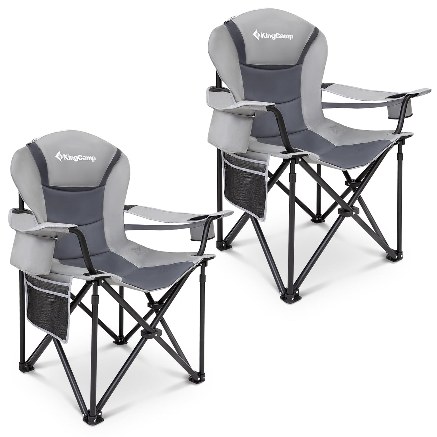 KingCamp Oversized Camping Folding Chair with Lumbar Support, Heavy Duty Ergonomic Padded Arm Chair with Cooler Bag, Cup Holder, Portable for Outdoor