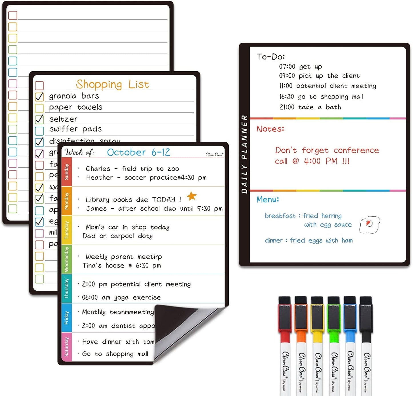 Magnetic Dry Erase Chore Chart - 14.5"x11" Chore Chart for Kids, Teens and Adults - 6.5"x8.5" List Board for Fridge - 6 Extra Fine Point Markers Included - Shipped Flat
