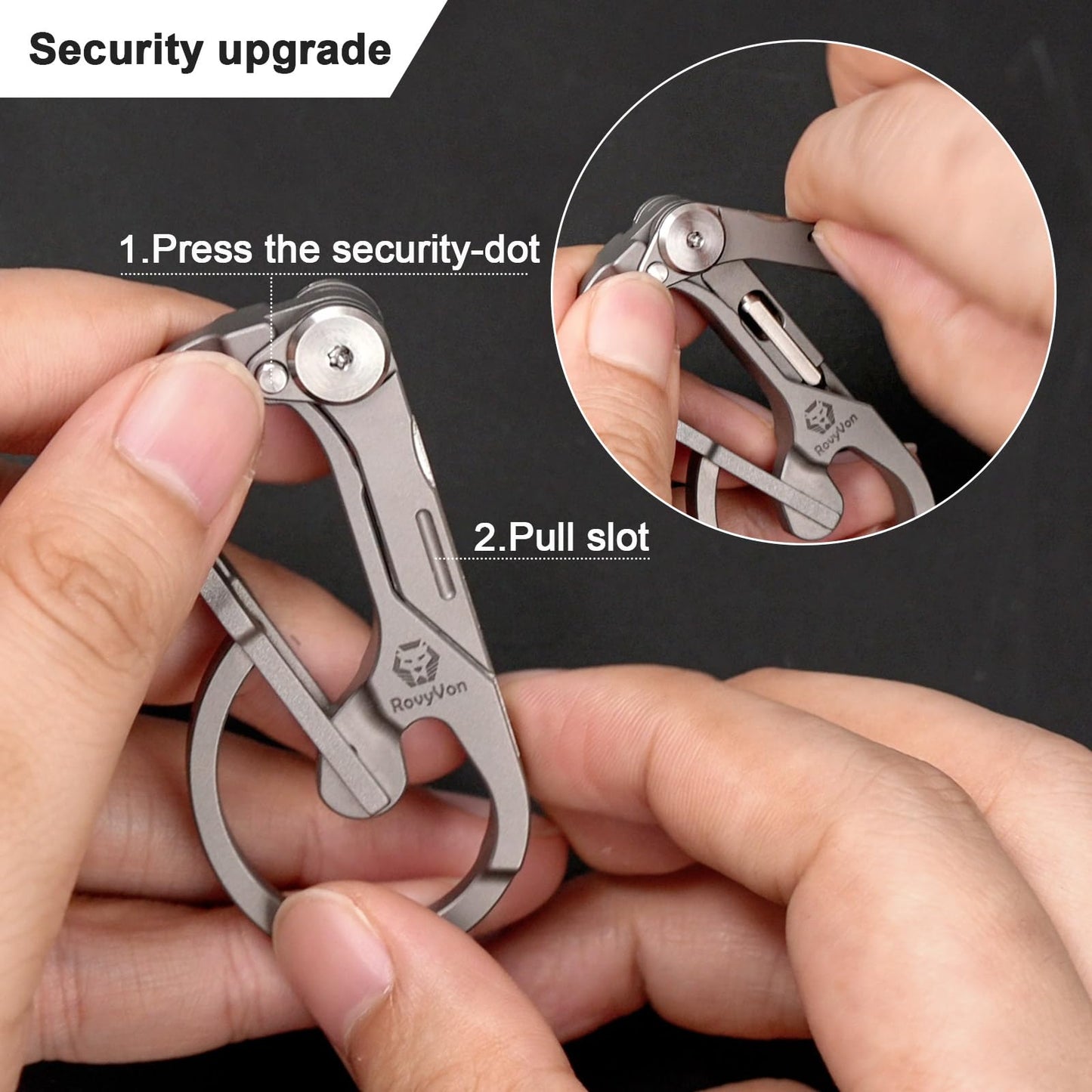 (Upgraded) RovyVon U4 Pro+ Plus Titanium Carabiner Clip, Small EDC Carabiner Keychain Multitool Hidden Folding Knife and Dual-Bit Screwdriver Set, Utility EDC Gadgets for Men Outdoor Daily Carry