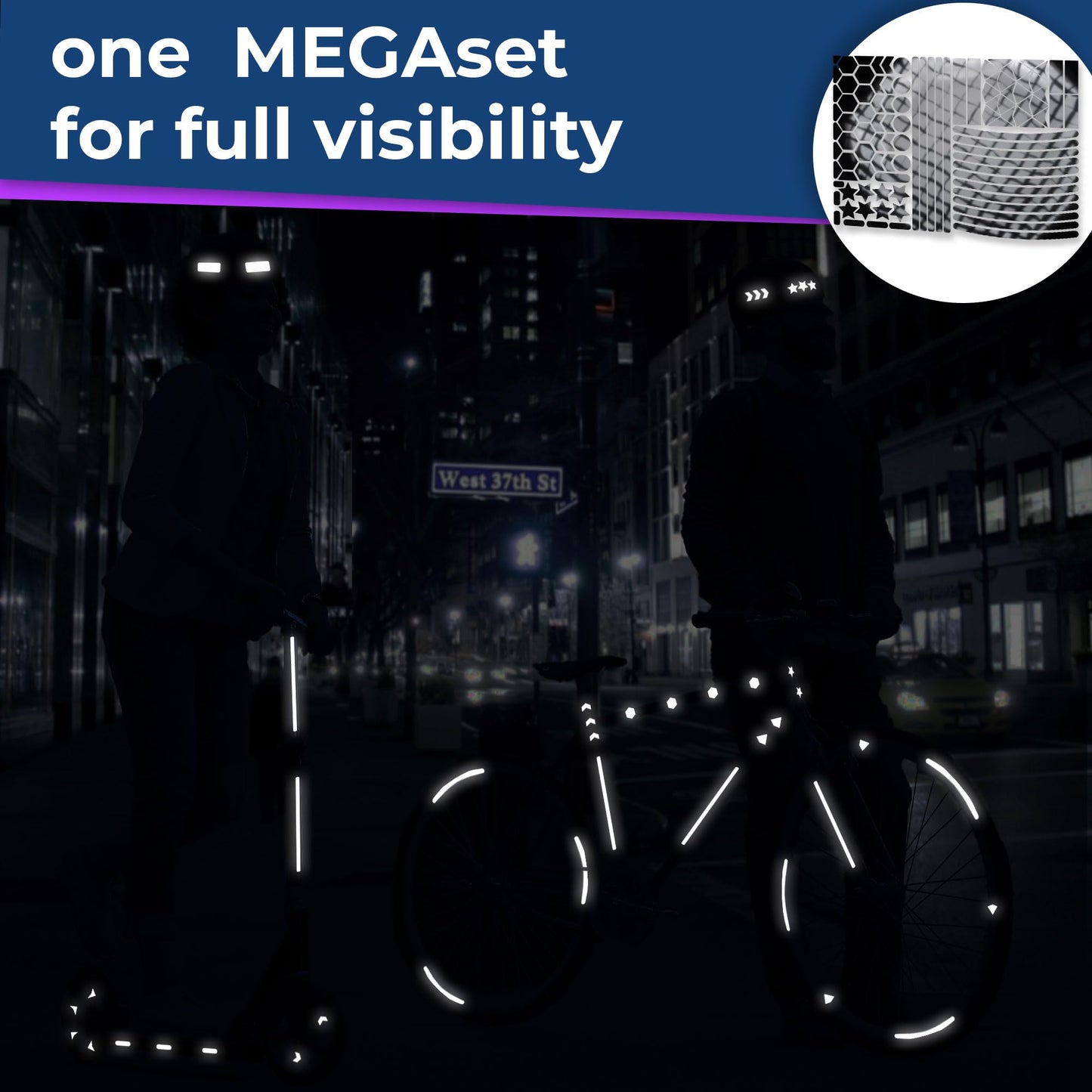 LOOM Reflective Stickers Mega Kit (101pcs Black)• Nighttime Safety Waterproof Self-Adhesive Decals for Helmets, Skateboard, Bike, Scooter, E-Bike, Motorcycle & Strollers • Bright Colors