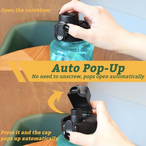 LUTQ 2 Pack Auto Flip Lid Replacement for Nalgene 32 oz 53mm Wide Mouth Bottles, 32 oz Wide Mouth Lid for Nalgene Accessories, Replacement Cap with Handle, Black