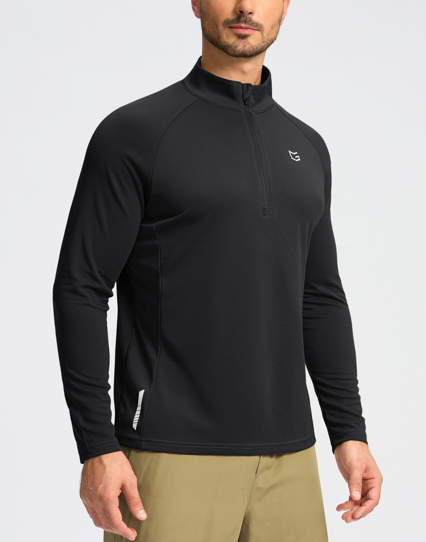 G Gradual Men's Running Shirts Long Sleeve Athletic Shirt Lightweight Quick Dry Quarter Zip Pullover for Men Workout Gym Golf(Black,L)
