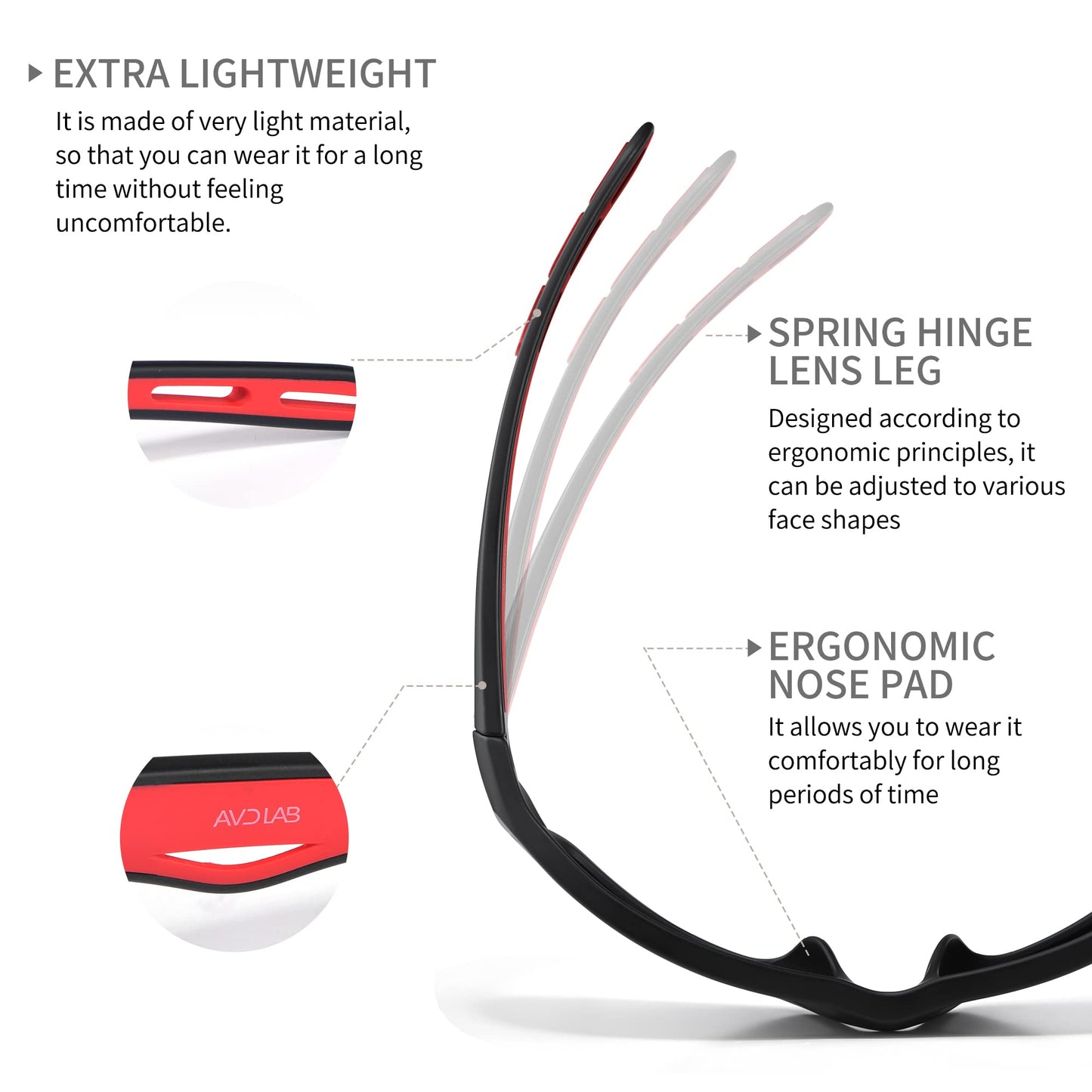 AVDLAB Polarized Wrap Around Sunglasses UV400 Protection Cycling Goggles Women Men Running Sport AB2206(Black/Red)