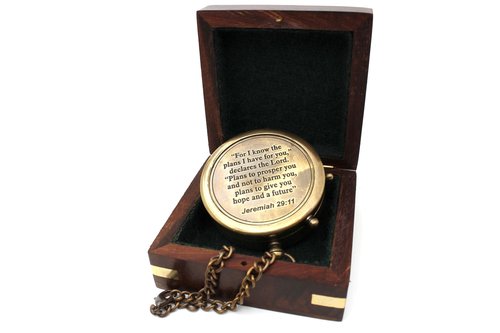 for I Know The Plans I Have for You – Jeremiah 29:11 Solid Brass Directional Engraved Compass, Christian Gifts for Men, Baptism Gifts for Boys & Girls, First Communion & Confirmation Gifts