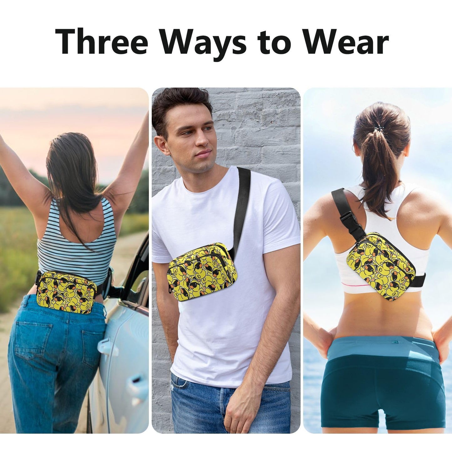 Exnundod Fanny Waist Bag Duck Purse Bag Casual Crossbody Pack Zipper & Adjustable Strap Hip Bum Bag for Running Hiking Traveling Outdoor
