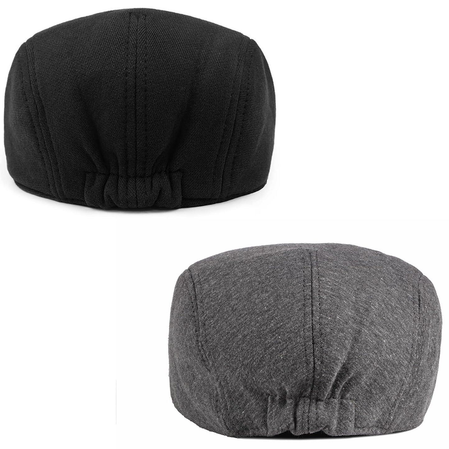 2 Pcs Mens Womens Black Dark Gray Newsboy Flat Cap Beret Hat Ivy Irish Gatsby Driving Cabbie Hat