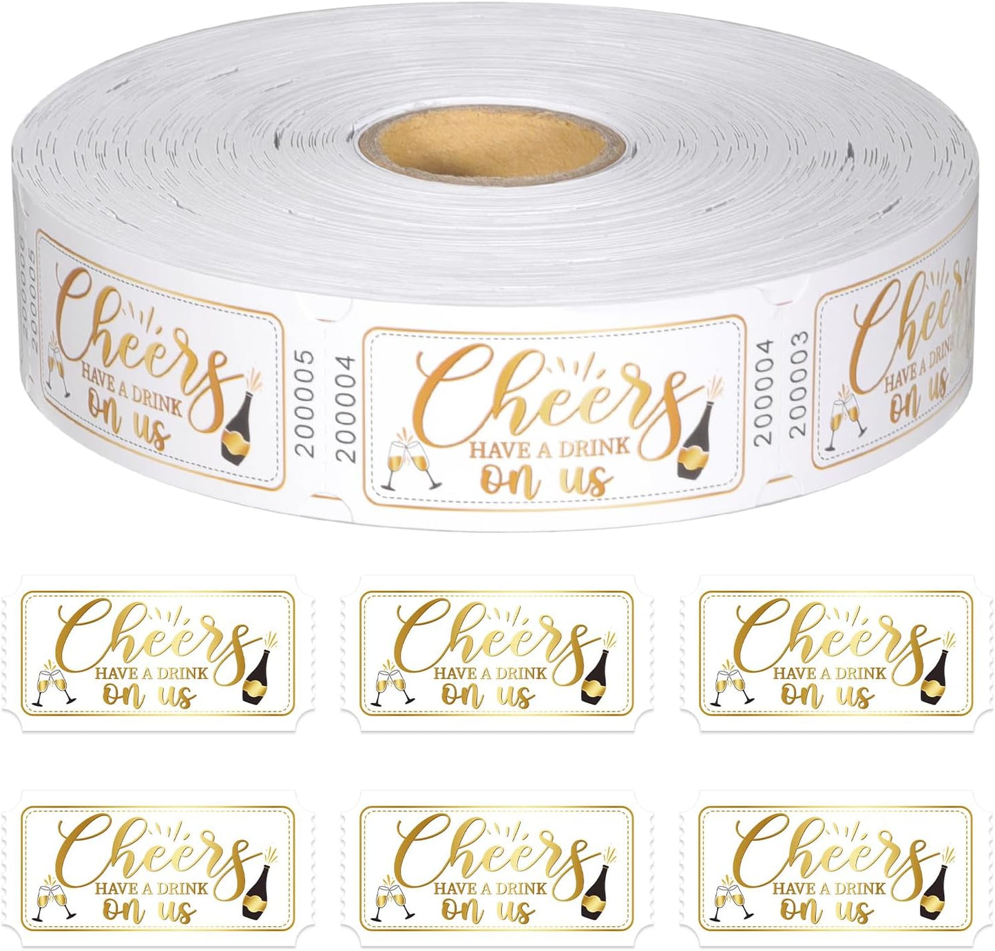1000 Pcs Drink Ticket Single Raffle Tickets Roll Cocktail Design Free Drink Ticket for Events Wedding Work Formal Parties Leisure Class Reward