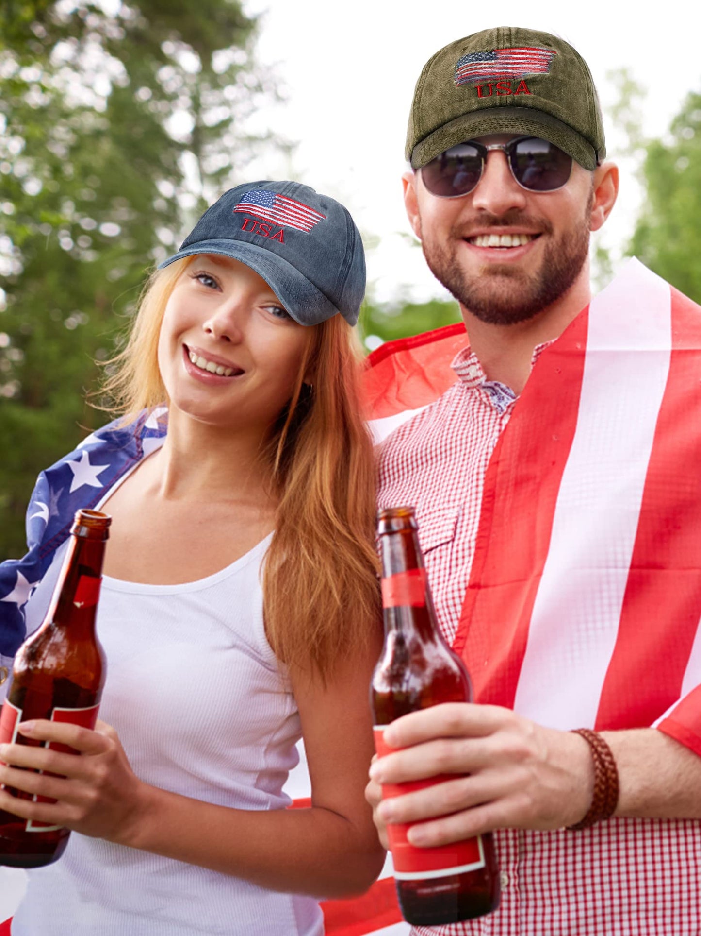 ROLVNHTV 4 Pieces American Flag Hat USA Baseball Cap Patriotic Tactical Hat for Men Adjustable Cotton Dad Hats Women Teens