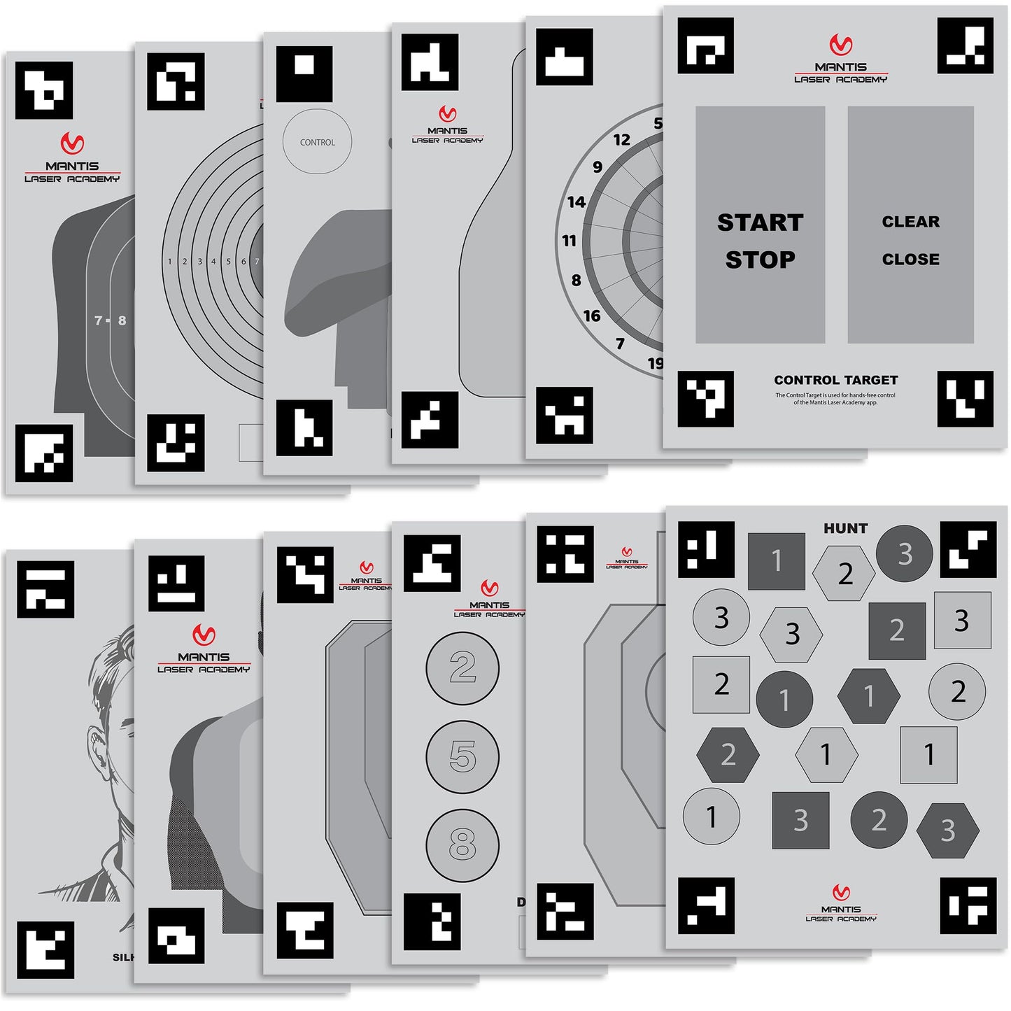 Mantis Laser Academy Smart Targets | 15 Dry Fire Laser Targets for Practice & Training | Automatic Detection & Scoring with App
