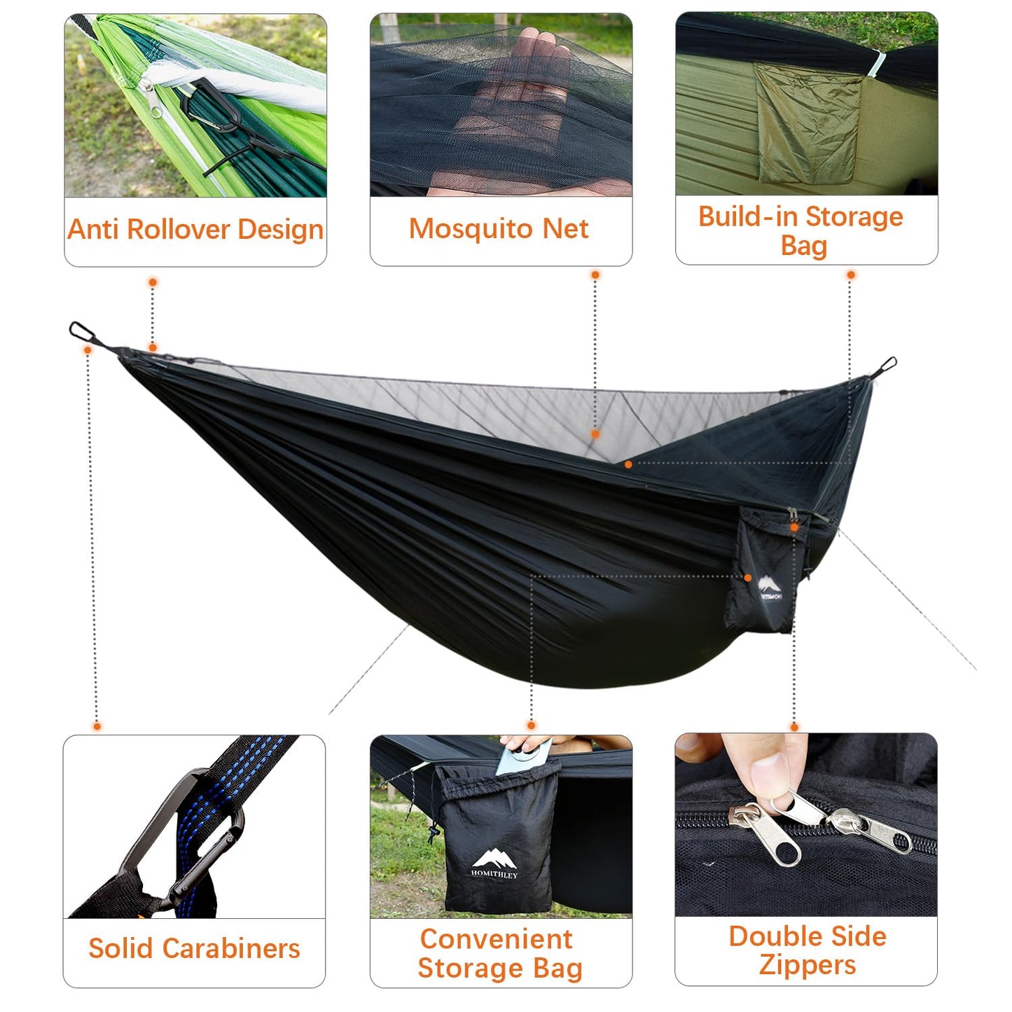 Homithley Camping Hammock - Portable Hammock with Mosquito Net, Lightweight Backpacking Hammocks Swing Camping Accessories for Indoor, Outdoor, Beach, Backyard, Patio, Travel, Hiking