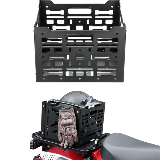 KEMIMOTO Universal Rear Rack Luggage Storage Basket Compatible with Trail 125 CT125 Grom Monkey Navi Super73 Aluminum MOLLE Crate Folding Storage Basket Holder Electric Bike Luggage Rack