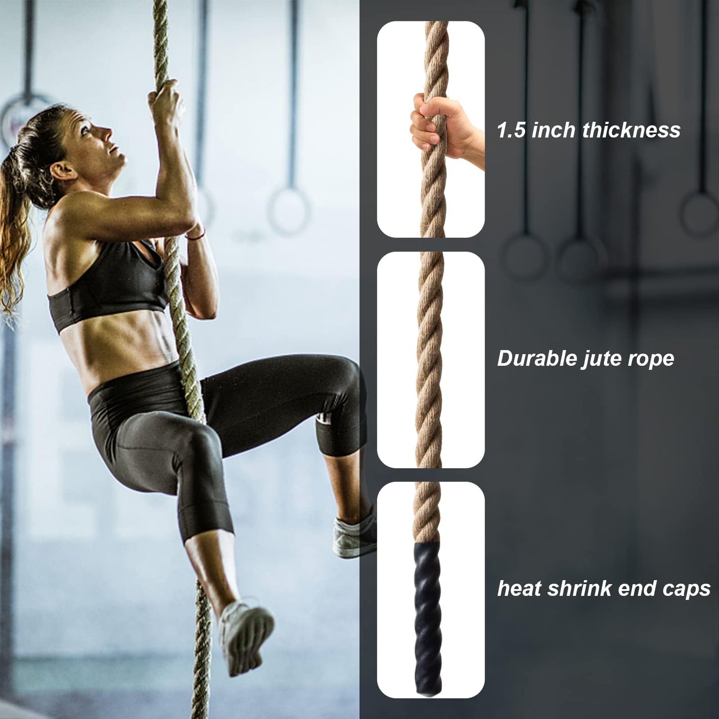 Keepark 10ft Gym Climbing Rope - Natural Hemp Rope Climbing Rope1.5 Inch in Diameter No Mounting Bracket Included
