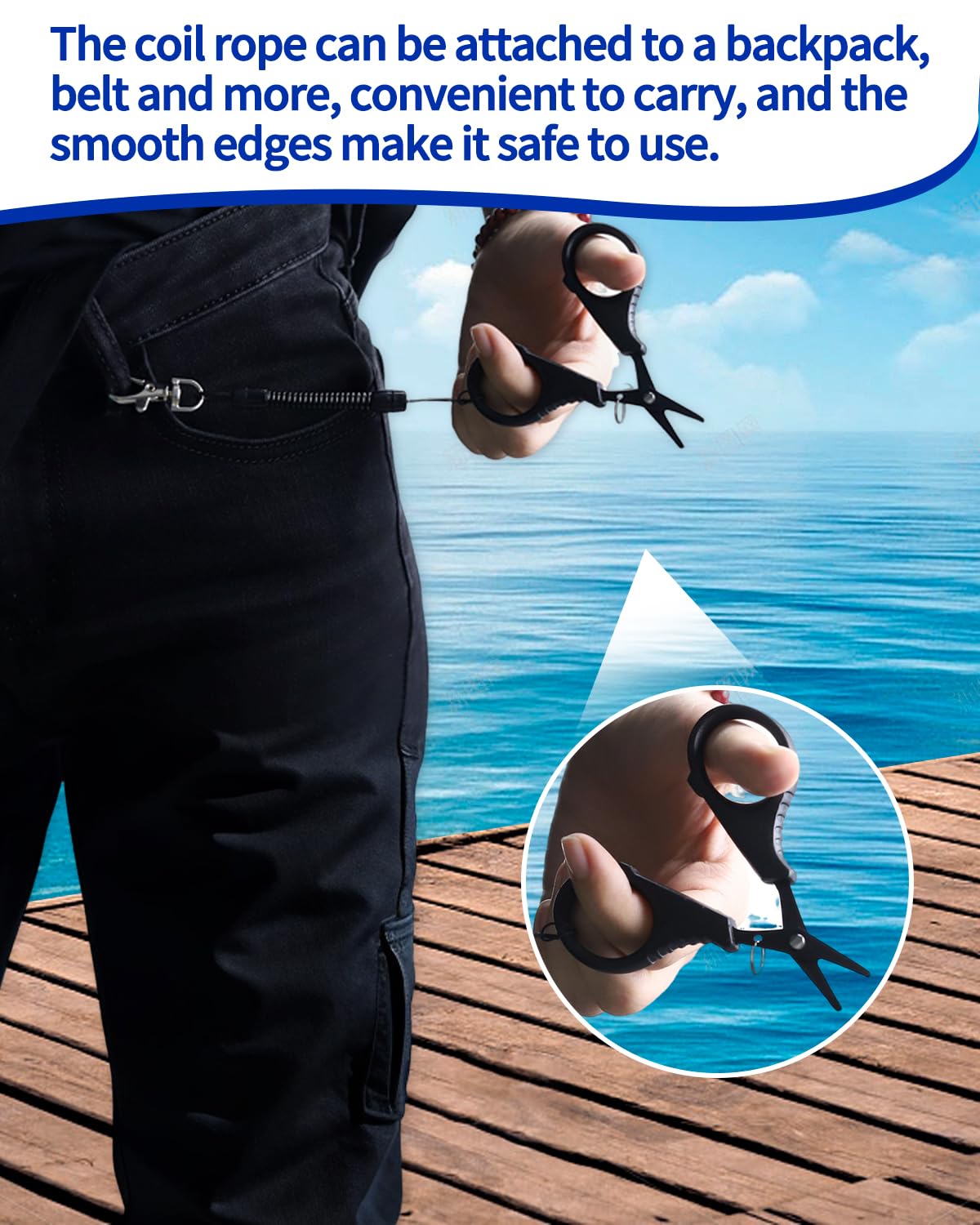 3 Pieces Fishing Scissors, Stainless Steel Fishing Line Cutter &braided Line Cutter, Cutters with Titanium Coating-Fishing with Hook and Retractable Coil Lanyards Fishing Accessories (Black)