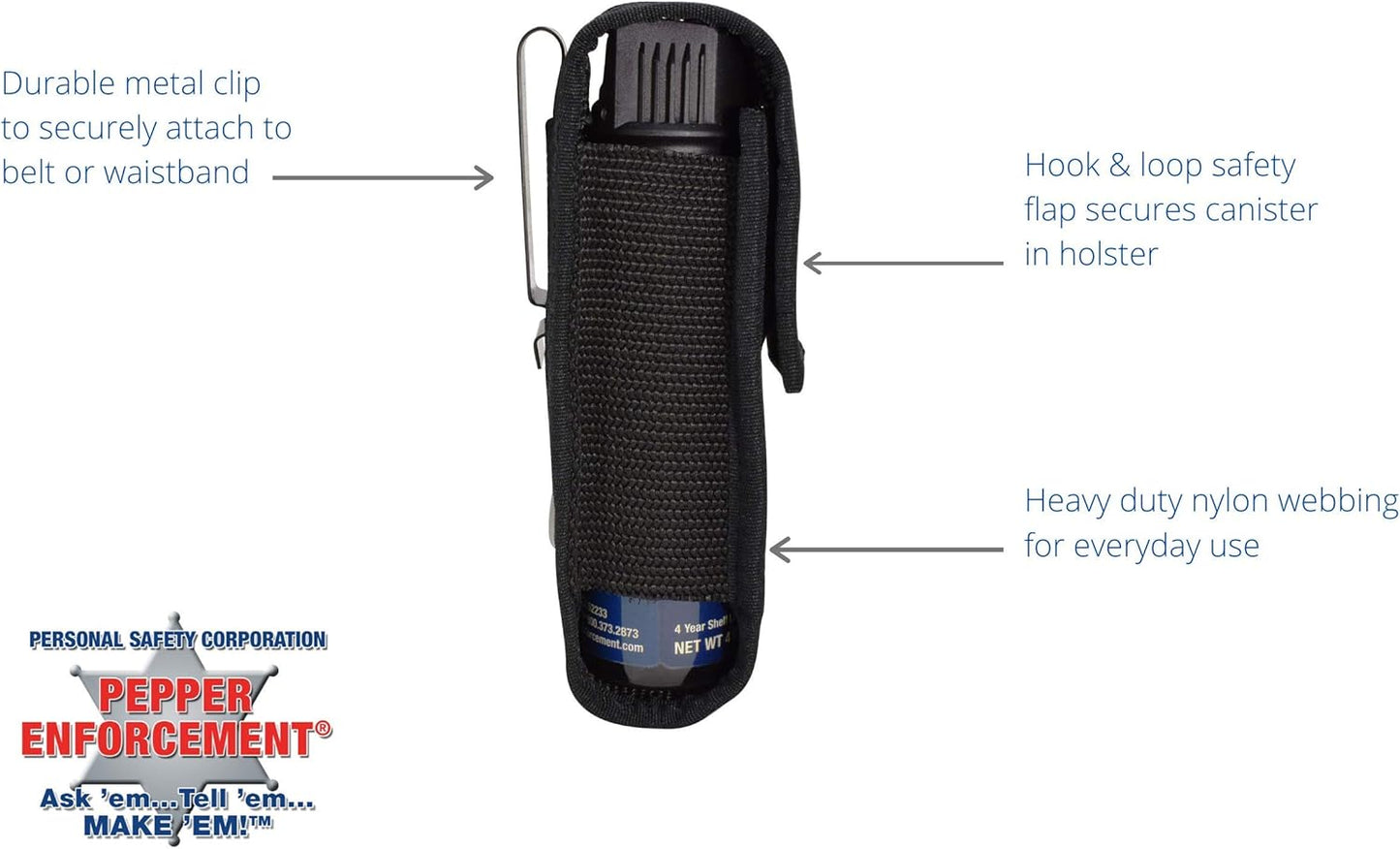 4 oz. Foam Pepper Spray with Tactical Metal Belt Clip Holster for Self Defense - Maximum Strength 10% OC Police Grade Formula, Safety Flip Top for Quick and Accurate Aim, Personal Safety Protection