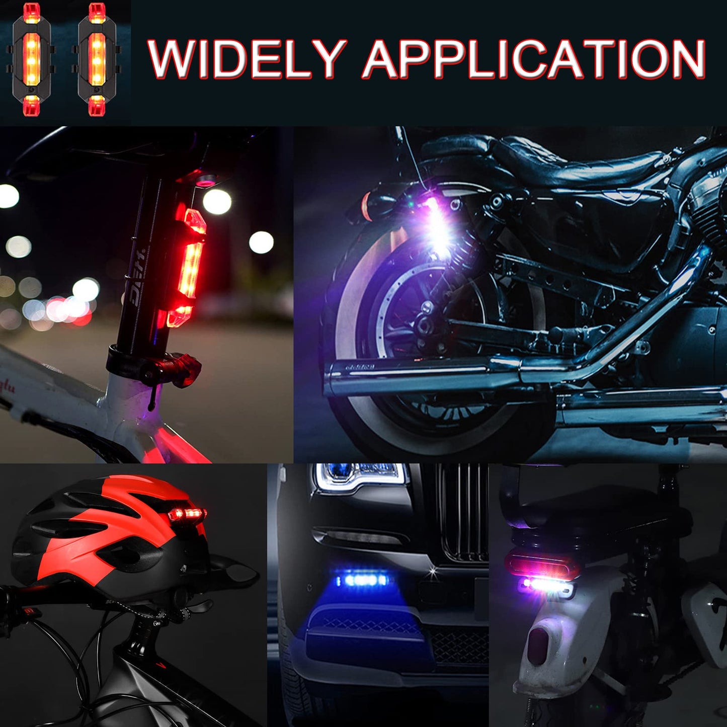 YUERWOVER 2 Pack USB Rechargeable LED Bicycle Rear Lights Cycling Bike Taillight Red Seat Back Safety Lamp Night Riding Essential Waterproof 4 Modes Warning Light for Men Women Kids MTB Accessories