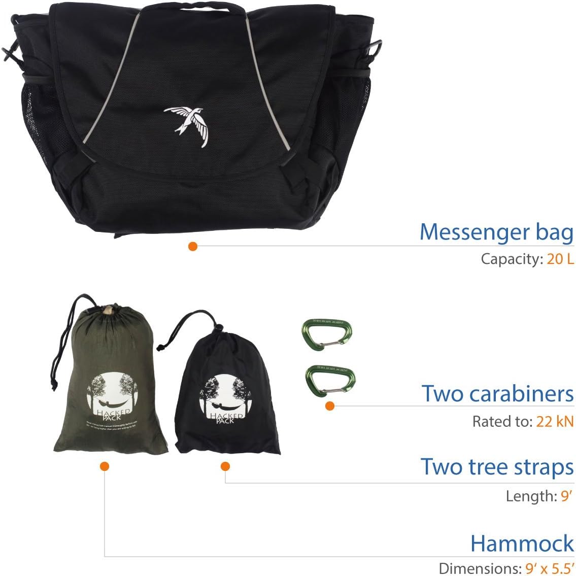 Swift Messenger Bag Hammock - Convenient Double Wide Camping & Travel, Built Into a Lightweight, Durable for Easy Carrying Gear Bag