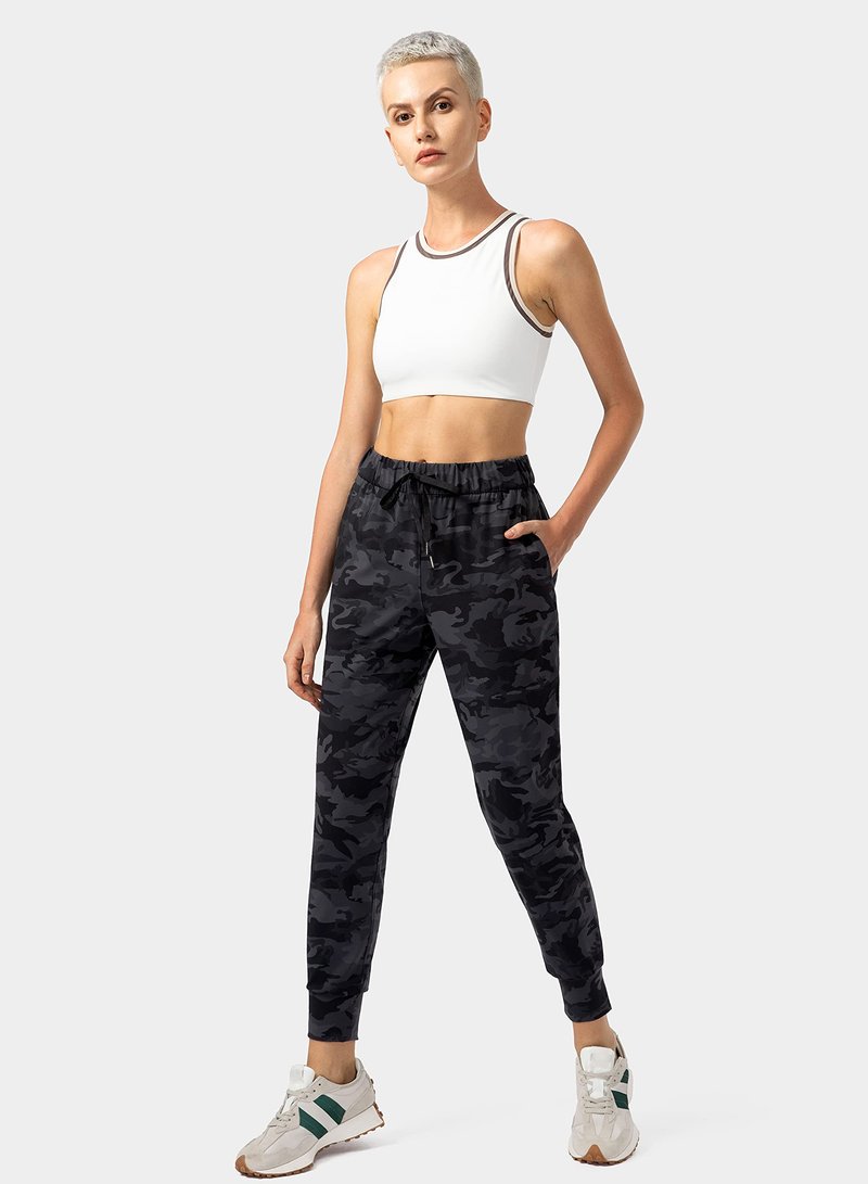 SANTINY Women's Joggers Pants Pockets Drawstring Running Sweatpants for Women Lounge Workout Jogging(Camo Deep Coal Multi__XXL)