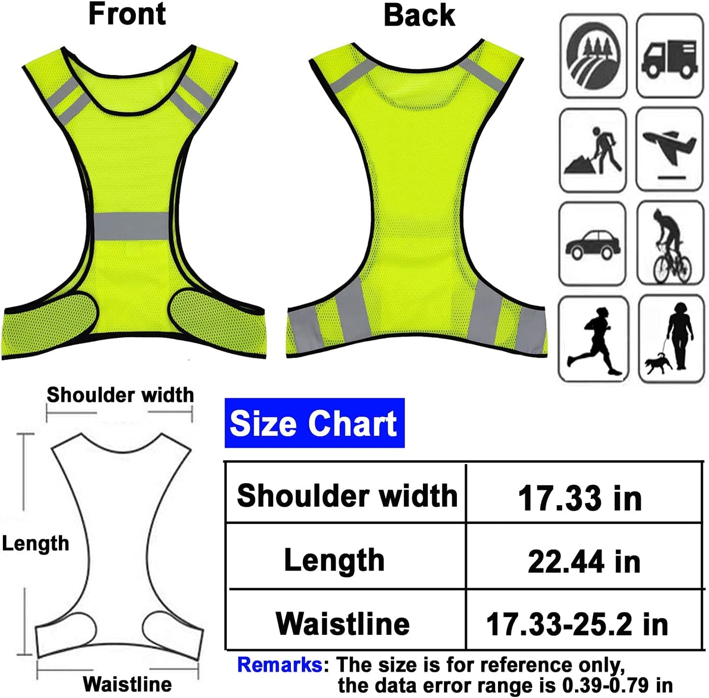AUOON Reflective Night Running Vest with Adjustable Strap & Breathable Holes, Ultrathin Lightweight Safety Vest with 360° High Visibility for Running, Jogging, Cycling, Hiking, Walking, Yellow