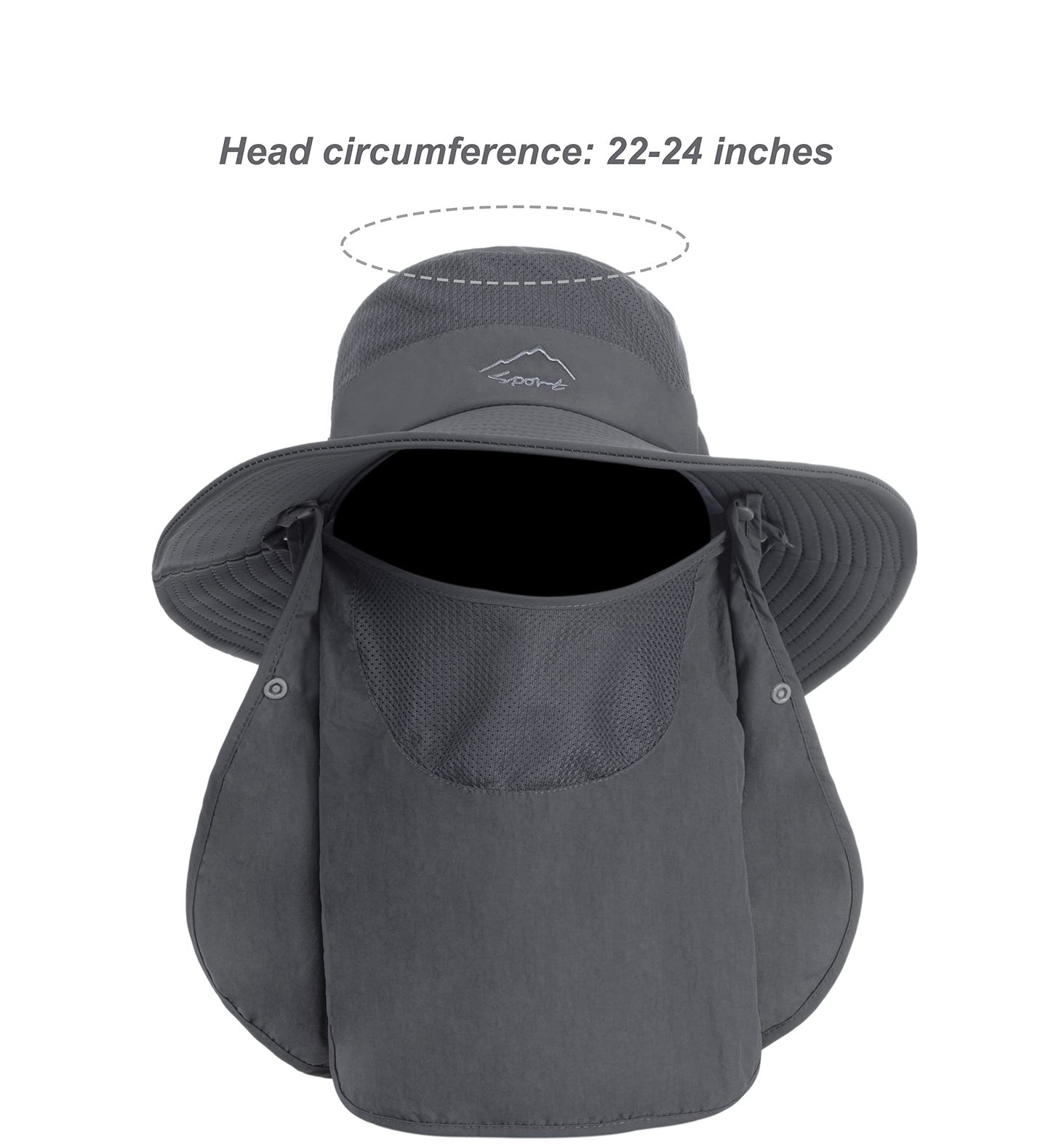 Mens Sun Hat with Neck Flap Quick Dry UV Protection Caps Wide Brim Fishing Hat Summer Beach Hat Outdoor Hiking Hat UPF 50+ Dark Gray