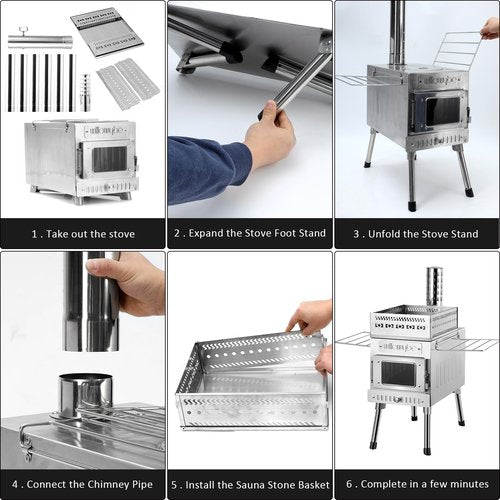 WillowyBe Outdoor Sauna Hot Tent Stove, Rocket Stove Heater, Portable Camping Wood Stove for Dry Sauna, Cooking for Husband and Friends