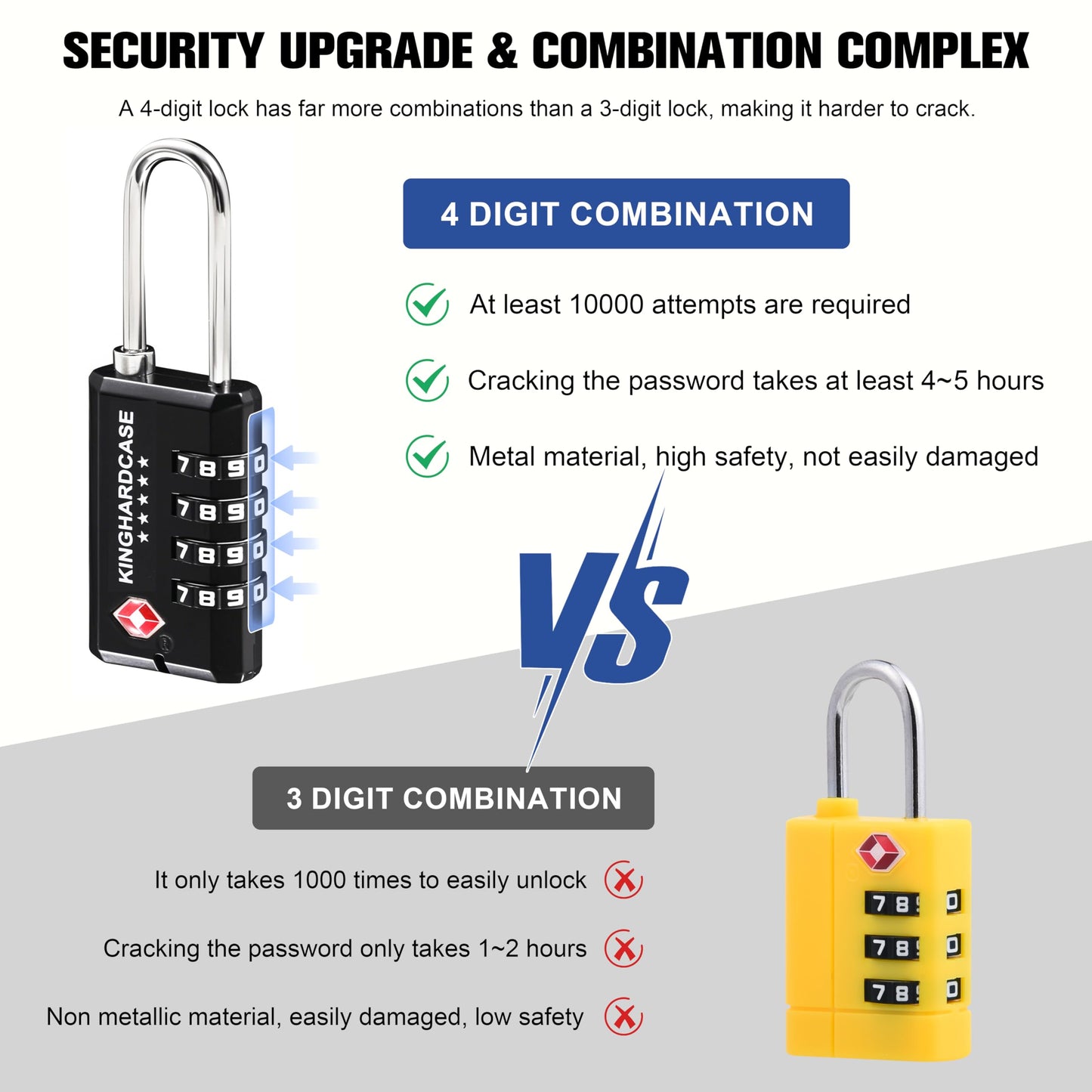 Kinghardcase 2 Pack TSA Approved Gun Locks, 4 Digit Combination Locks for Gun Case, Ammo Box, Rifle Bag, Luggage, Durable Resettable Locks with Locking Hook, Zinc Alloy, Travel Security