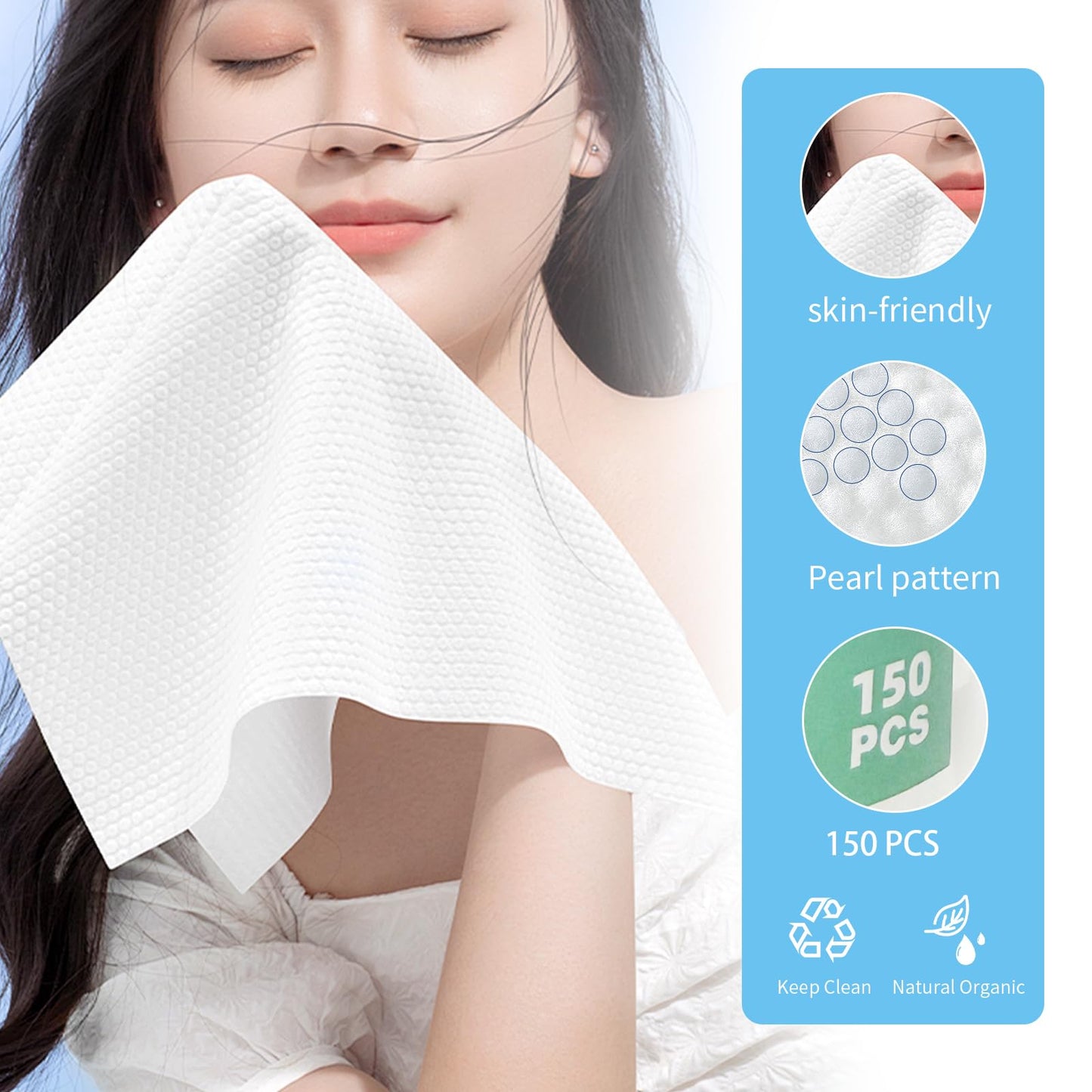 Kiluiu Compressed Towels, Camping Towels, Magic Cotton Wipes, Disposable Facial Towels, High-Capacity Travel/Camping/Hiking, 150Pcs/9X9in (White Pearl Pattern)