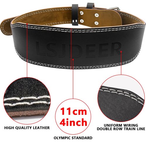 Leather Weight Lifting Belts for Men, Gym Belt for Weight Lifting, Lower Waist Back Support for Powerlifting Weightlifting Heavy Duty Workout Strength Training Bodybuilding Cross Training (M, Black)