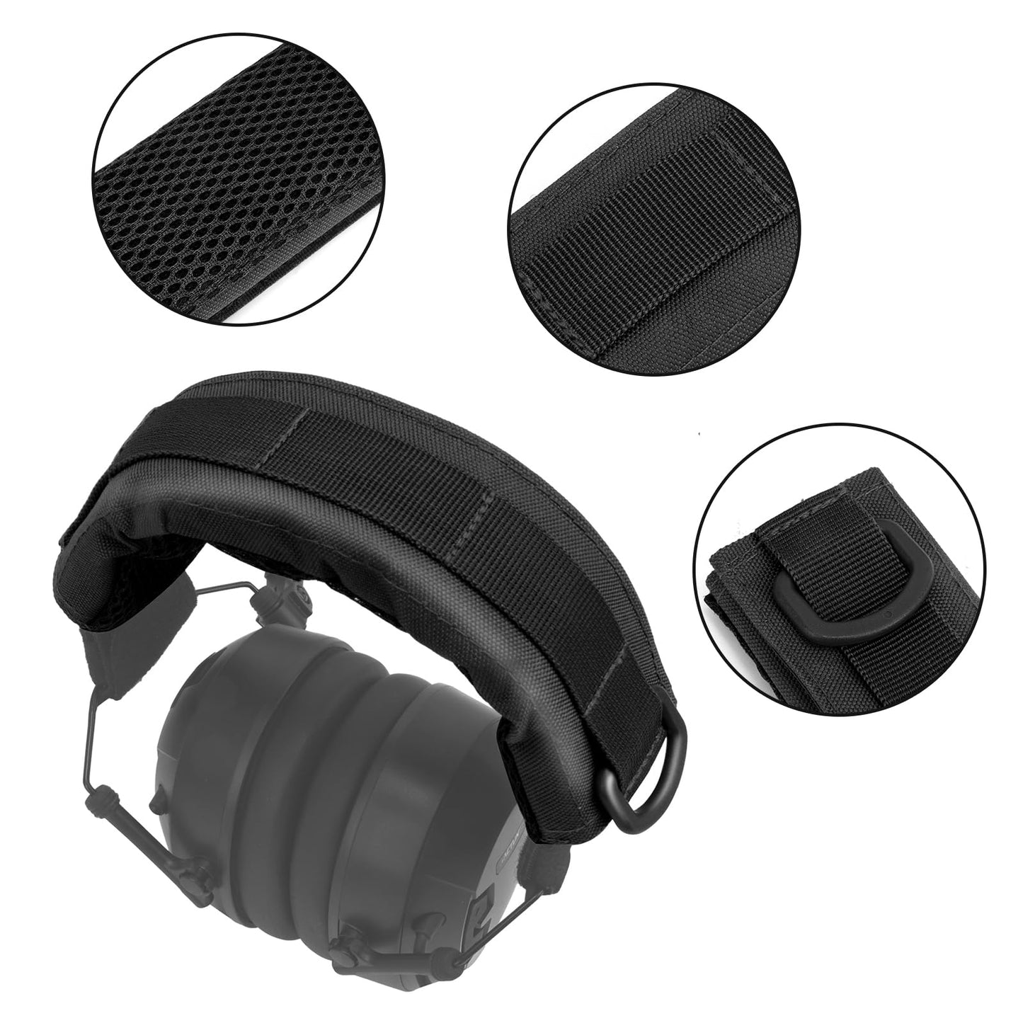 JUYODE Tactical Headset Headband Cover for Noise Cancelling Headphone Earmuffs Fabric Overhead Cover Mesh Band Nylon Black