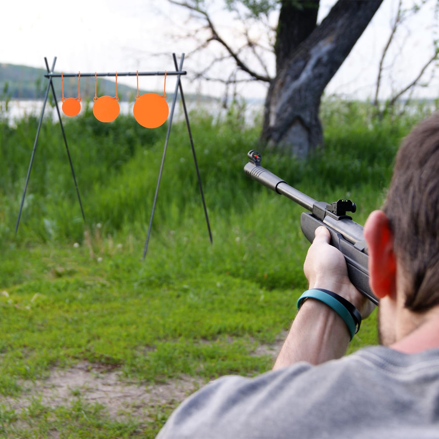 Syhood 3/8''-Gong AR500 Steel Targets Hanging Kit Include 3 Pcs 3.94"/5.91"/7.87" Metal Steel Shooting Targets 6 Pcs Hang Hooks 2 Pack Leg Brackets 4 Pack Wire Lock Pins(Orange)