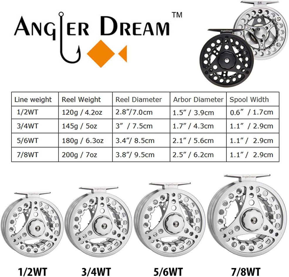 (1/2WT 3/4WT 5/6WT 7/8WT) Fly Reel with Line Combo Aluminum Alloy Large Arbor Fly Fishing Reels Weight Forward Fly Line with Braided Backing Taper Leader Pre-Tied