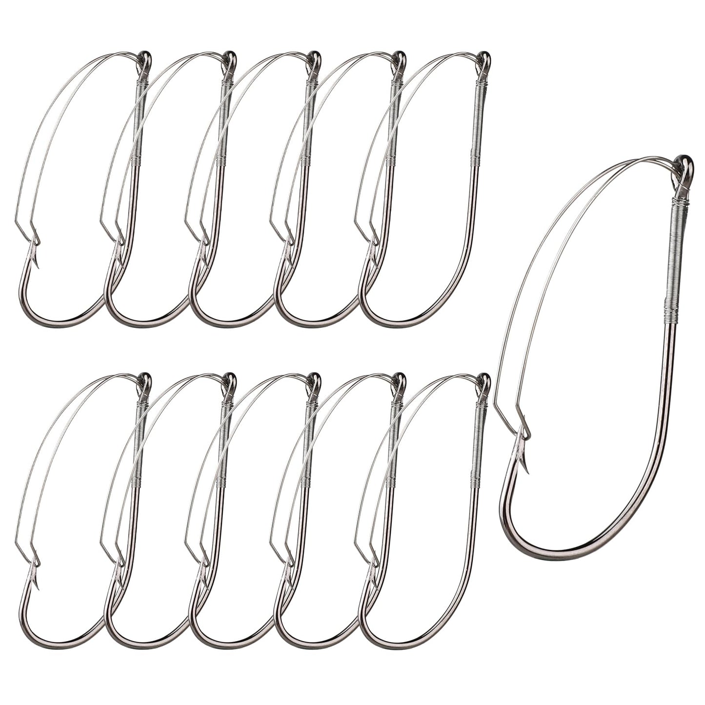 10 Pcs Weedless Wacky Rig Hooks Bass Fishing Hooks for Wacky Rigging Worm Lure Long Neck Hooks Anti-Hanging Bottom Mouthguard Fish Hook for Wacky Rigging Worm Lure 2/0