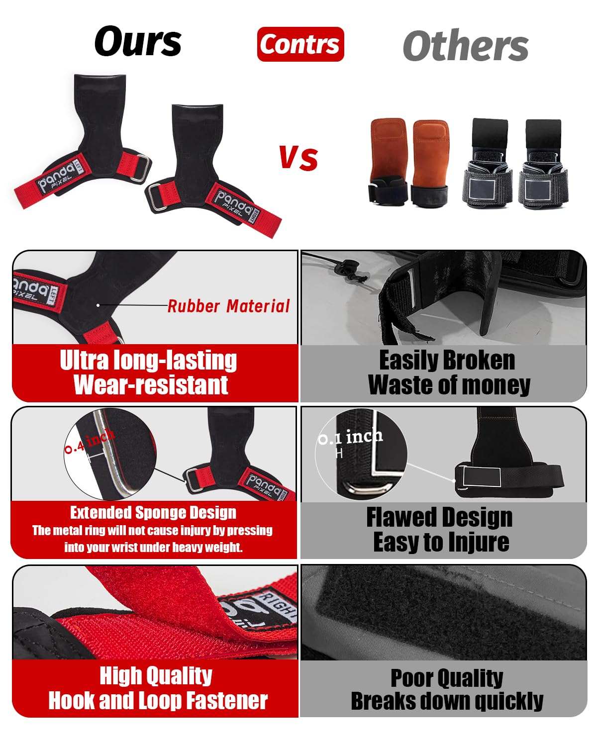 Pixel Panda Weight Lifting Grips for Heavy Powerlifting, Deadlifts, Rows, Pull Ups, with Neoprene Padded Wrist Wraps Support and Strong Rubber Gloves or Straps for Bodybuilding (Pair)