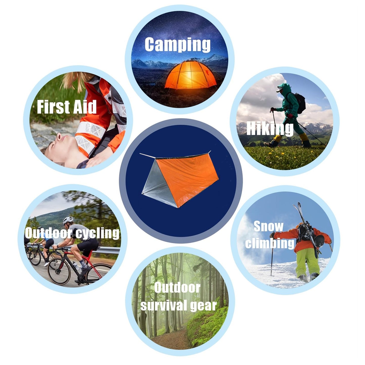 JUBSOSCAMP 1 PCS Emergency Tent, Polyester Film Storm Shelter Survival Shelter with Whistle Drawstring Bag for 2 Person Car Camping, Hiking&First Aid (Orange Suit)