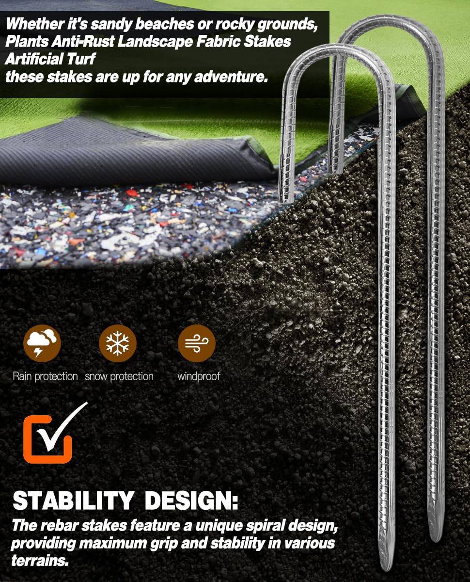 12 Inch Rebar Stakes, 8 Pack Ground Stakes J Hook Tent Stakes Heavy Duty Galvanized Anti-Rust for Camping, Garden Decorations, Drip Tubing, Artificial Turf