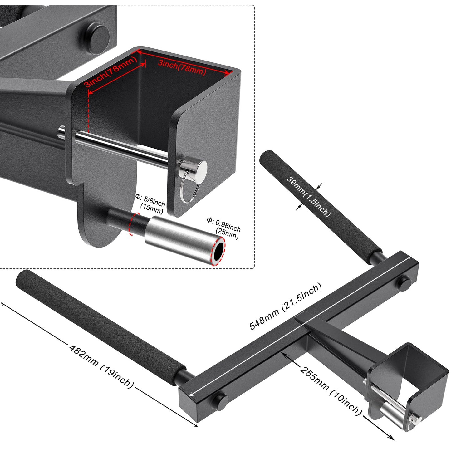 Kipika Y-Shaped Dip Bar for 3" x 3" Power Cage with 5/8" or 1" Hole - Dip Bar Attachments for Home Gym - Heavy Duty Power Rack Attachments - 3" x 3" Squat Rack Accessories for Strength Training