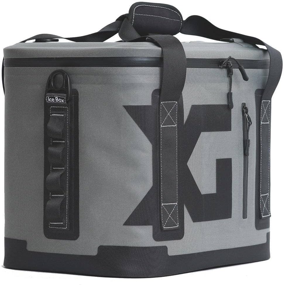 20-Can 21-Quart Insulated Waterproof Nylon Ice Box Cooler with Shoulder Strap and Grab Handles, Black
