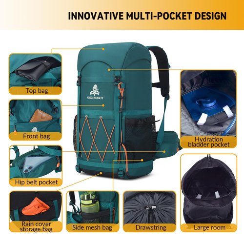 Bseash 40L Waterproof Hiking Backpack with Rain Cover, Outdoor Sport Travel Bag Daypack for Camping Climbing Skiing Cycling (Red)