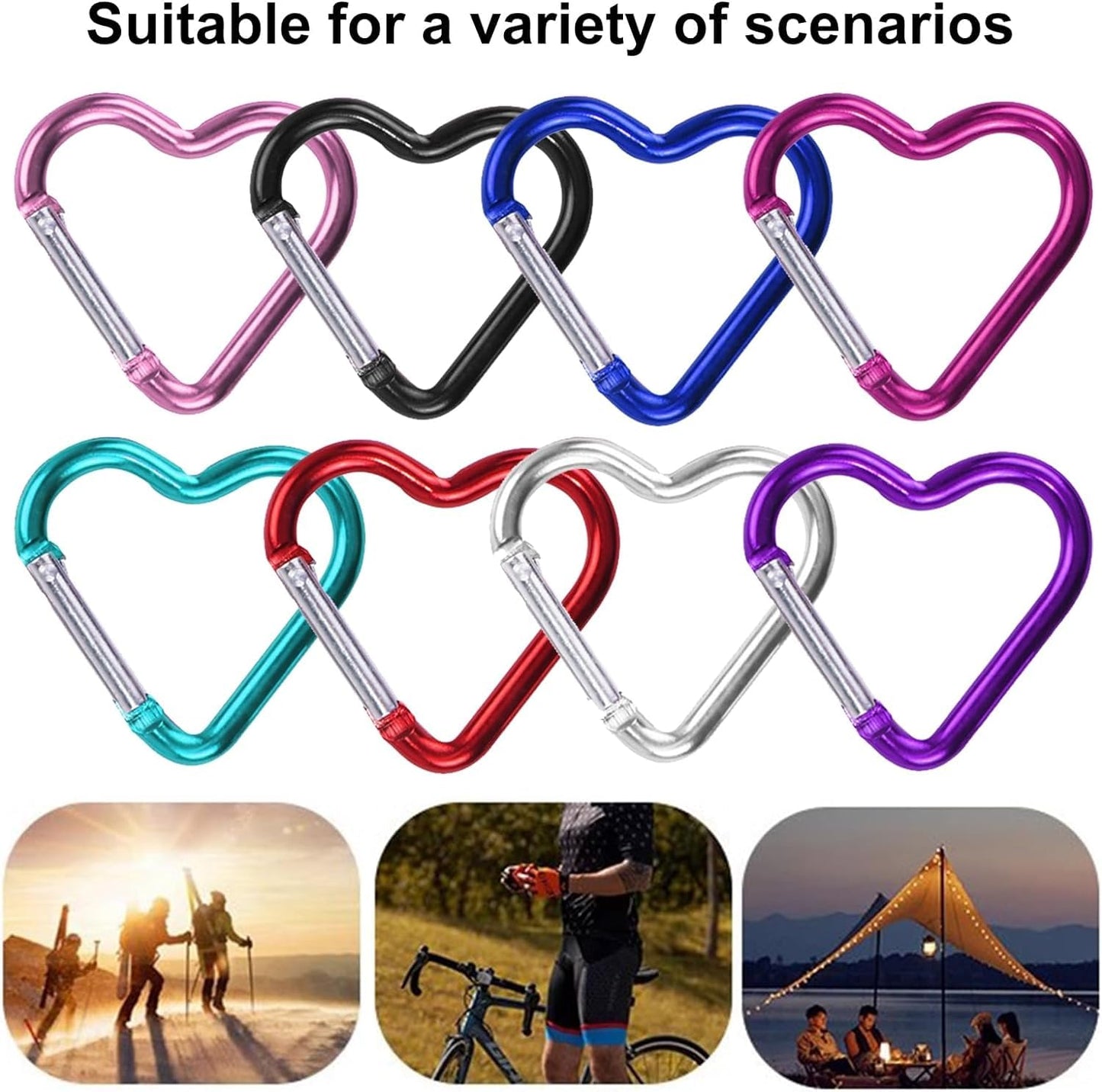 10Pcs Pink Heart-Shaped Carabiner Hooks Strong Load-Bearing Quick Link Key Holders Aluminum Material Creative Shape High Durability Camping Buckles, Accessory and Keychain Carabiners