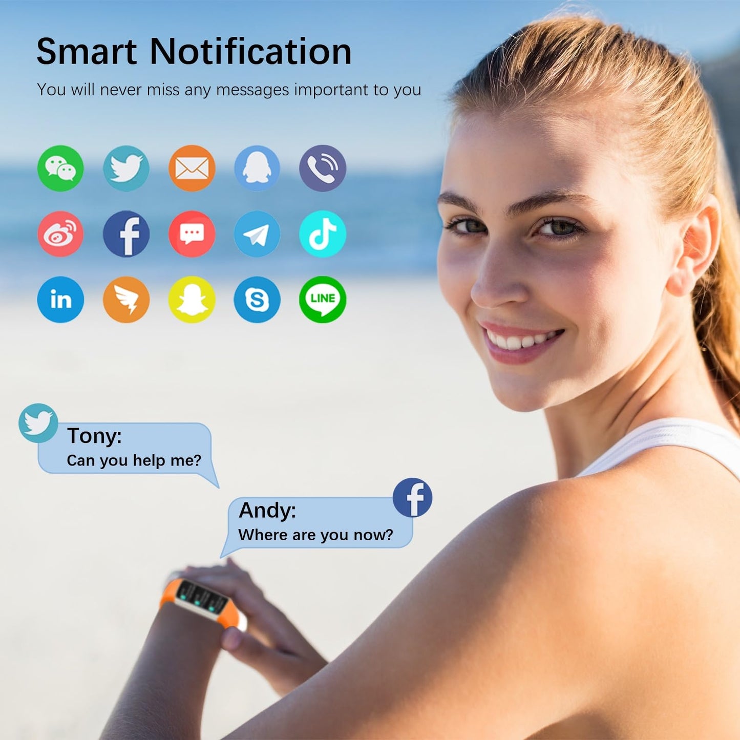 Fitness Tracker with 24/7 Heart Rate and Blood Pressure Monitor, Blood Oxygen, Sleep Tracker, Step Tracker, Calorie Counter, IP68 Waterproof Fitness Watch, Smart Watch for iphone Android Compatible