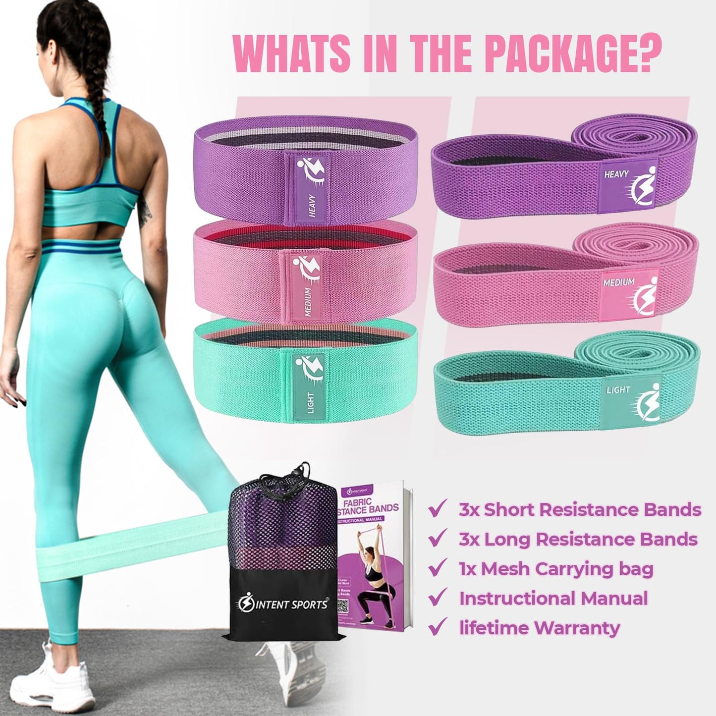 Fabric Resistance Bands for Working Out, 6pcs Band Set, 3pcs Non-Slip Booty Bands 3pcs Loop Exercise Bands for Leg, Glutes, Hip Elastic Bands for Gym, Home Fitness, Pilates, Yoga for Women and Men