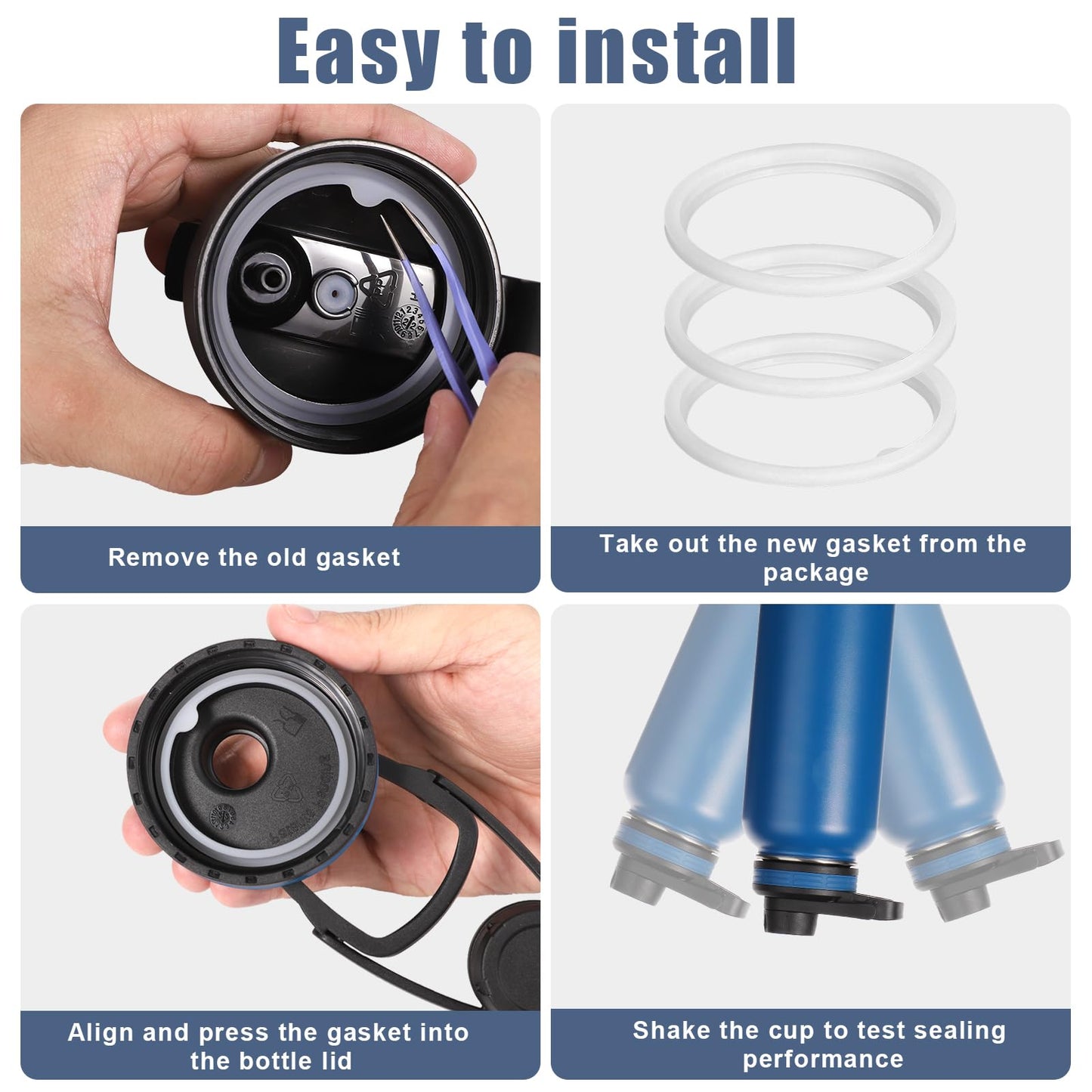 12pcs Water Bottle Gasket Replacement, Silicone Sealing Ring Gaskets Silicone Gasket Replacement for Thermoflask 24/32/40/64oz Water Bottle Lids, Chug Lid, Chug Spout, Vent Hole