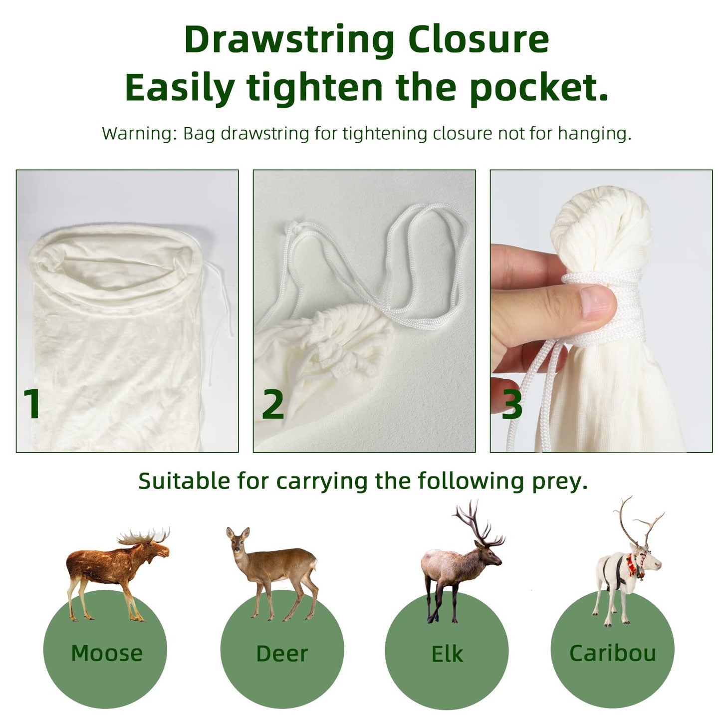 Gociean Game Bags Elk Hunting Meat Bags, 60inch 5-Pack Rolled Heavy Duty Quarter Bag, Reusable & Breathable Meat Game Bag with Reflective Strip for Elk, Caribou, Deer, Moose, Antelope, Duck