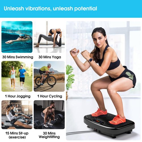 SoftGym Vibration Plate Exercise Machine for Lymphatic Drainage,Power Vibrate Stand Shake Board 450 Lbs Capacity Whole Body Workout Waver with Resistance Bands Weight Loss Gifts for Women Men-Black