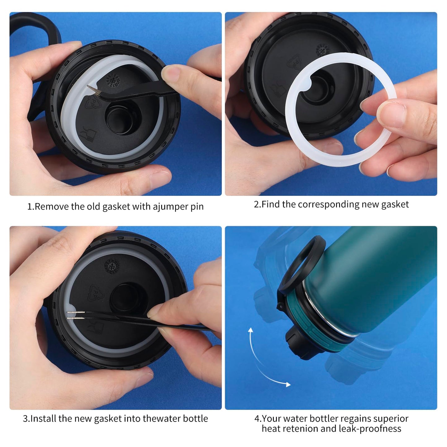 13PCS Water Bottle Gaskets Replacement for Thermoflask 24/32/40/64oz, Silicone Seal O Ring with Tweezers Leak Proof Seal for Hydroflask and takeya, Bottle Lids, Chug Lid, Chug Spout, Vent Hole