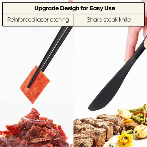Travel Utensils with Case, Quatish Portable Silverware Set for Work, Stainless Steel Reusable Travel Cutlery Set, Fork and Spoon Set for Picnic, Camping, Gadgets, Lunch Box for Men, Black