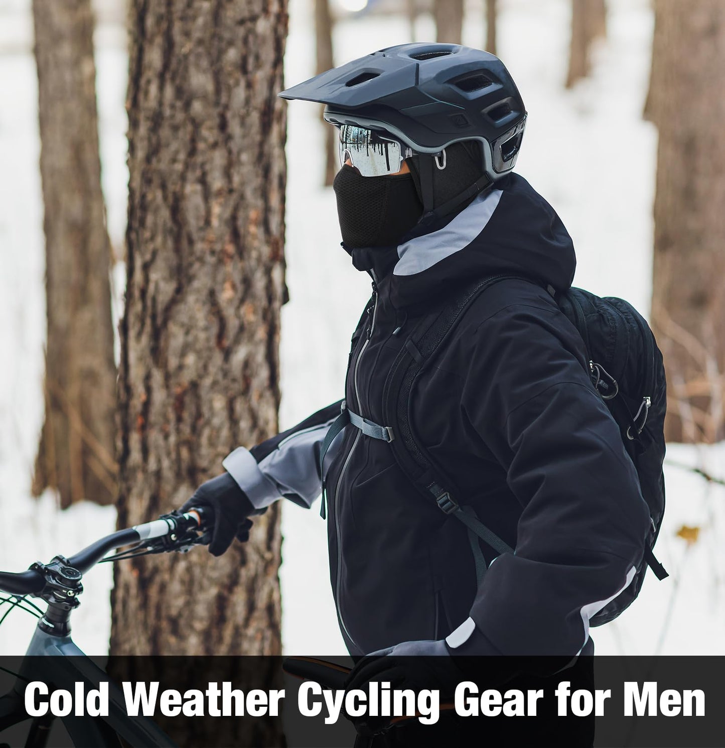 MELASA Thermal Skull Cap Helmet Liner Hat with Face Cover, Balaclava Face Mask with Glasses Holes for Cycling Motorcycle Ski Construction Worker(Black)