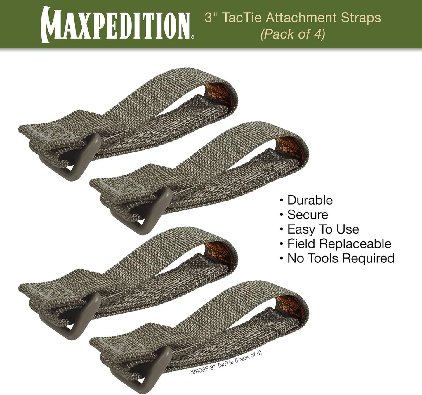 MAXPEDITION 3-Inch TacTie Attachment Straps (Pack of 4) MOLLE Clips for EDC Pouches and Pocket Organizers, Replacement MOLLE Straps for Tactical Gear