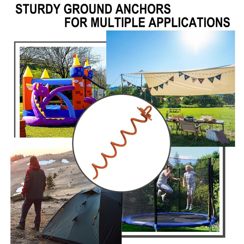 Eurmax USA 4-Pc Pack Spiral Stakes Heavy Duty Anchor Kit Ice Screw Anchor for Trampoline, Tents, tarps, Canopies,car Ports,Dog tie Out and etc Bonus Tie Down Straps 4-Pc Pack (Orange)