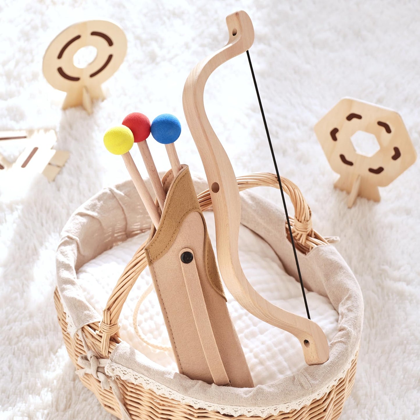 Kids Bow and Arrow Wooden Archery Toy Set for Kids Ages 3+ Bow and Arrow Set Includes 3 Arrows 3 Targets Quiver Indoor and Outdoor Toys for Children Boys Girls