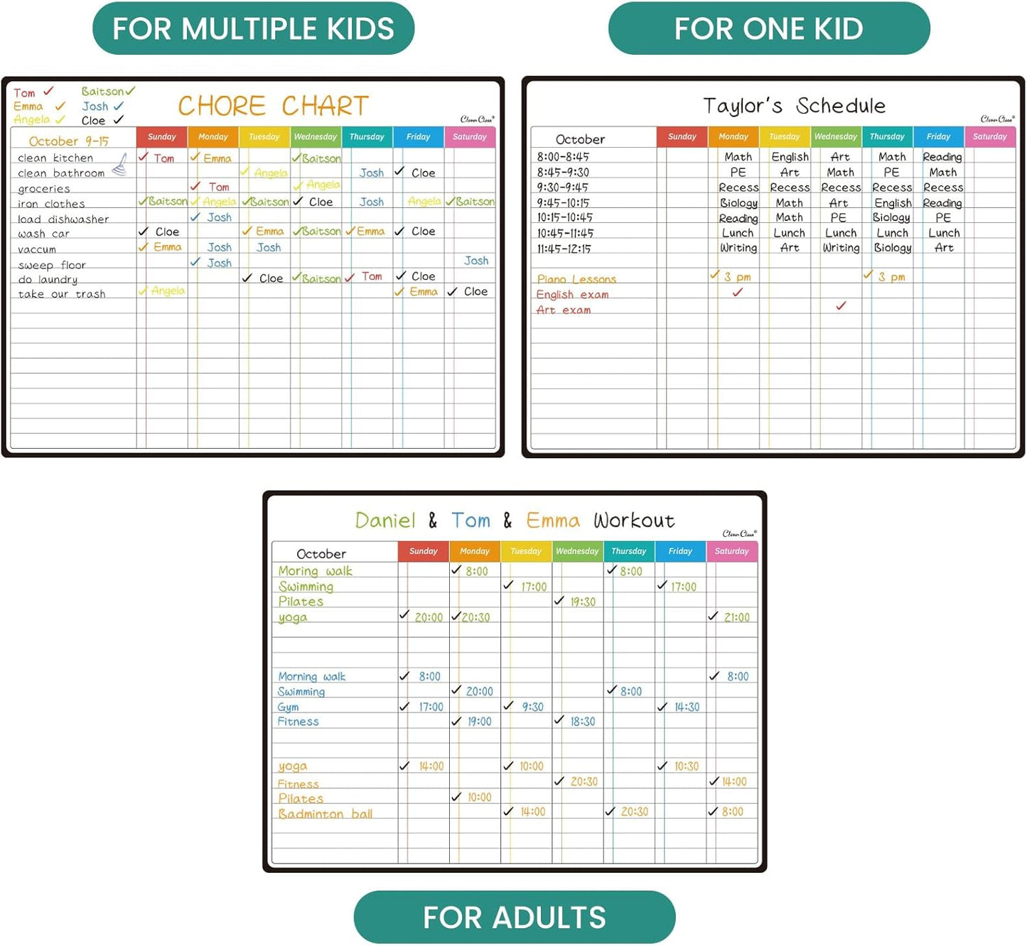 Magnetic Dry Erase Chore Chart - 14.5"x11" Chore Chart for Kids, Teens and Adults - 6.5"x8.5" List Board for Fridge - 6 Extra Fine Point Markers Included - Shipped Flat